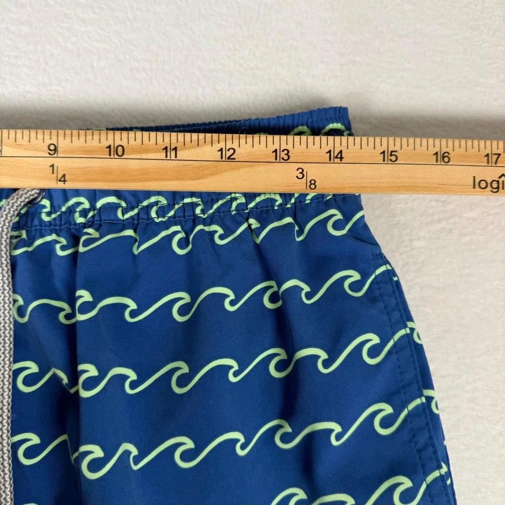 Tom & Teddy Wave Print‎ Swim Trunks Mens Small Blue Green Coastal Board Shorts